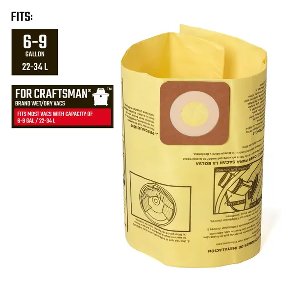 Craftsman CMXZVBE39970 2-Pack Fine Dust Wet Dry Vac Dust Collection Bags for 6-9 Gallon Shop Vacuums