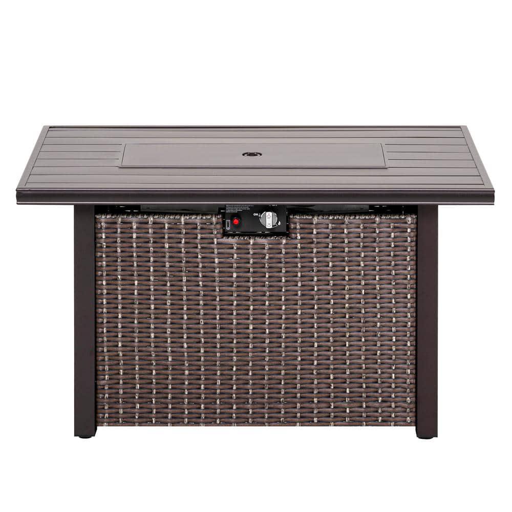 Nuu Garden 44 in Aluminum Wicker Propane Gas Fire Pit Table 50000 BTU Brown