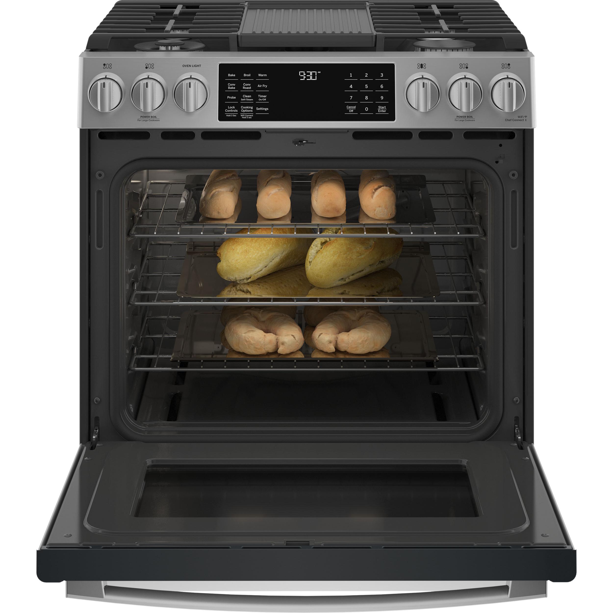 GE Profile 30-inch Slide-In Gas Range with Wi-Fi Connect PCGS930YPFS