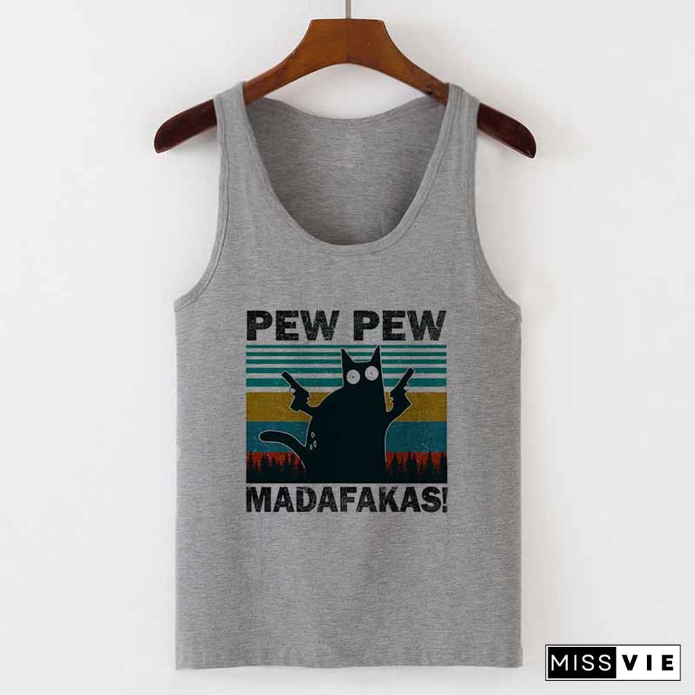 Camisole Sexy Vest Tank Tops Murderous Black Cat With Gun Funny Pew Pew Madafakas Print Women Sleeveless Halloween T Shirt