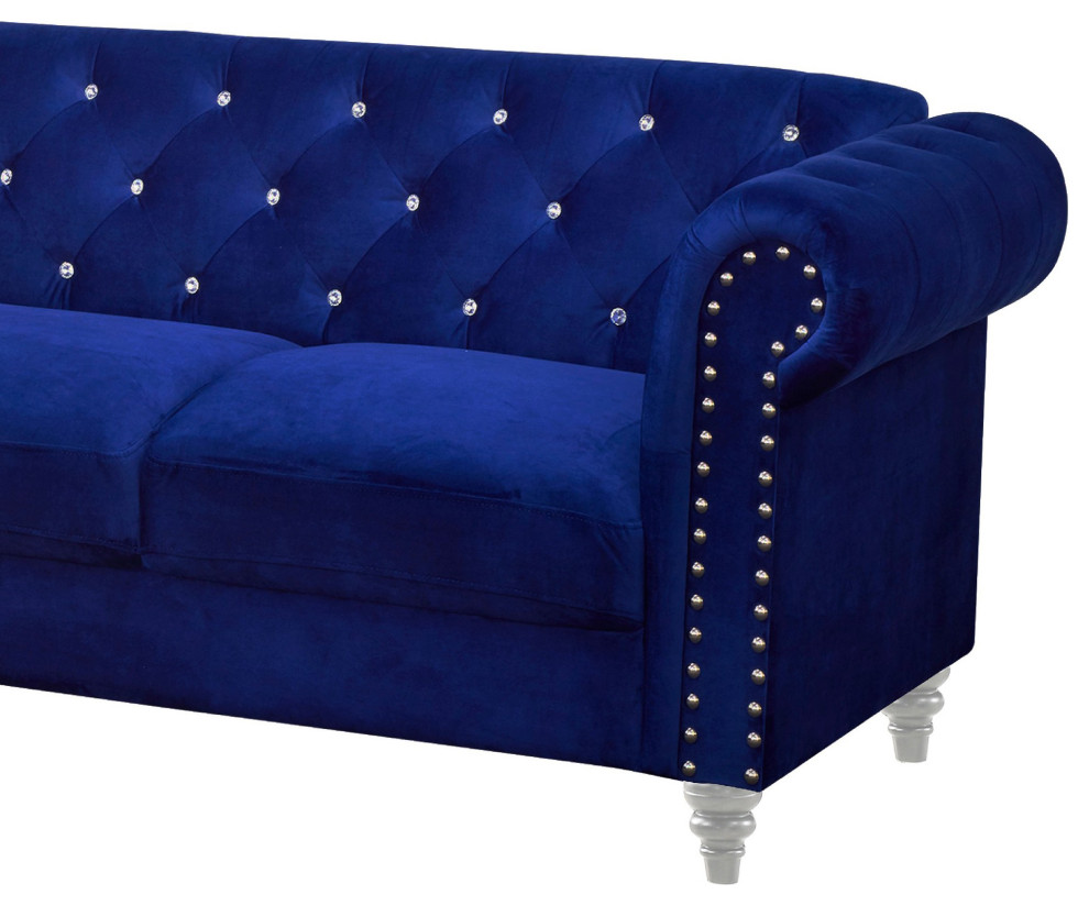 Benzara BM271909 Ben 83 quotVelvet Sofa With Crystal Tufted Back  Royal Blue   Eclectic   Sofas   by Uber Bazaar  Houzz