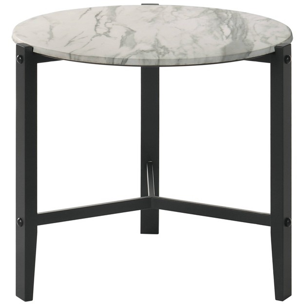 Tandi Round End Table With Faux Marble Top White black Coaster