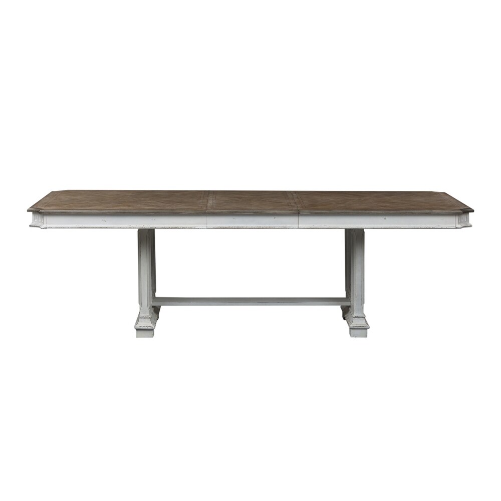 Abbey Park Weathered Brown   Antique White Trestle Table