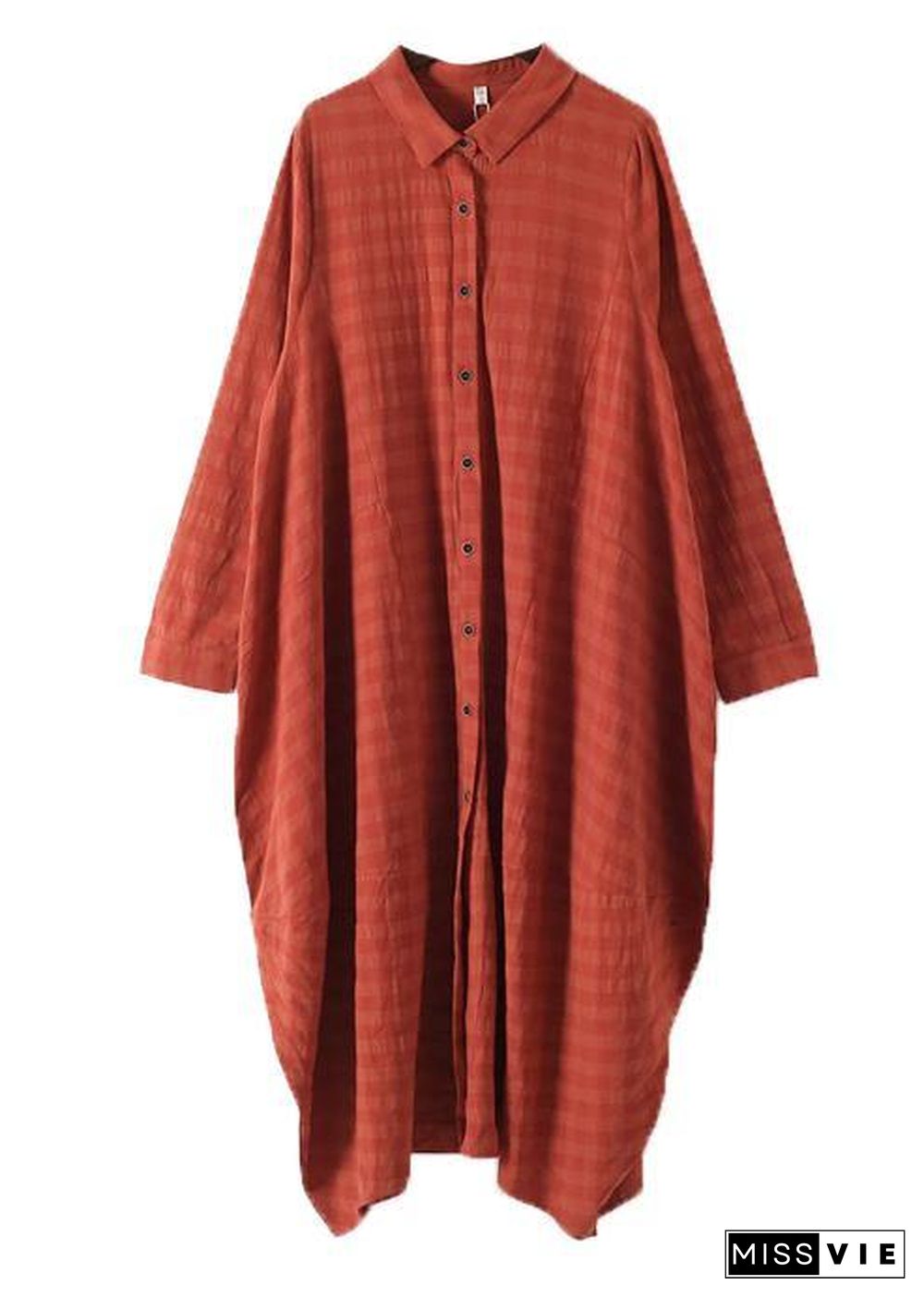 Women orange red dresses lapel Button Down Maxi fall Dress