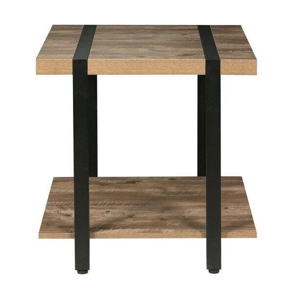 Bourbon Foundry End Table， Wood and Inset Black Steel