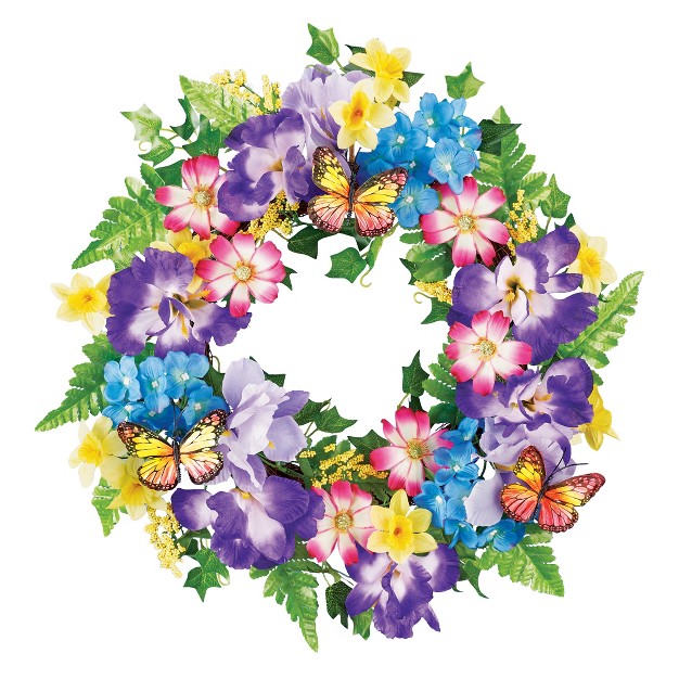 Collections Etc Colorful Floral Butterfly Garden Hanging Wreath