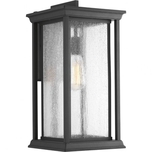 Progress Lighting Endicott 1 light X large Wall Lantern Porcelain Textured Black Linen Glass Shade