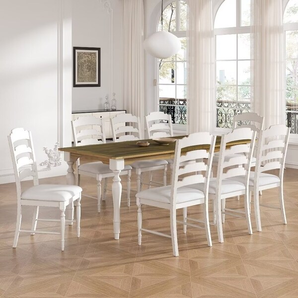 Extendable Dining Table Set with Removable Leaf and 8 Upholstered Chair