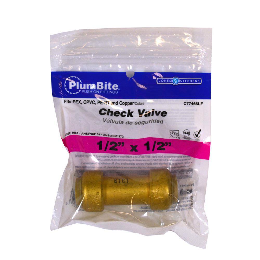 JONES STEPHENS PlumBite 12 in. Push-to-Connect Brass Check Valve C77466LF