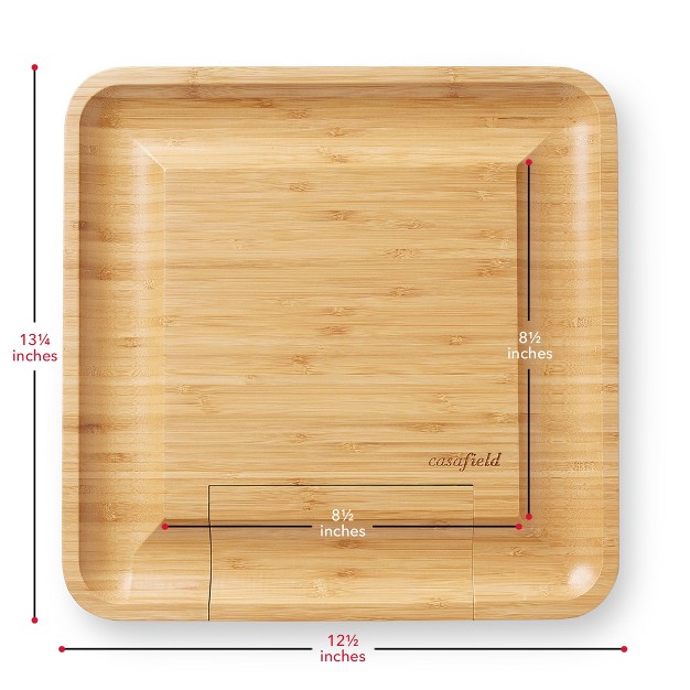 Casafield Bamboo Cheese Cutting Board amp 4pc Knife Gift Set Wooden Charcuterie Serving Tray For Cheese Meat Fruit amp Crackers