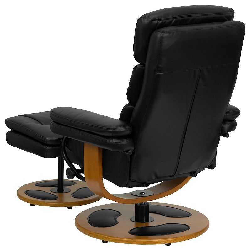 Emma and Oliver Contemporary Multi-Position Recliner Set with Wood Base in Black LeatherSoft