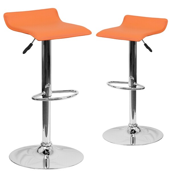 2 Pack Contemporary Vinyl Adjustable Height Barstool with Solid Wave Seat - 15