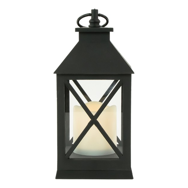 Led Battery Operated Black Lantern With Flameless Candle