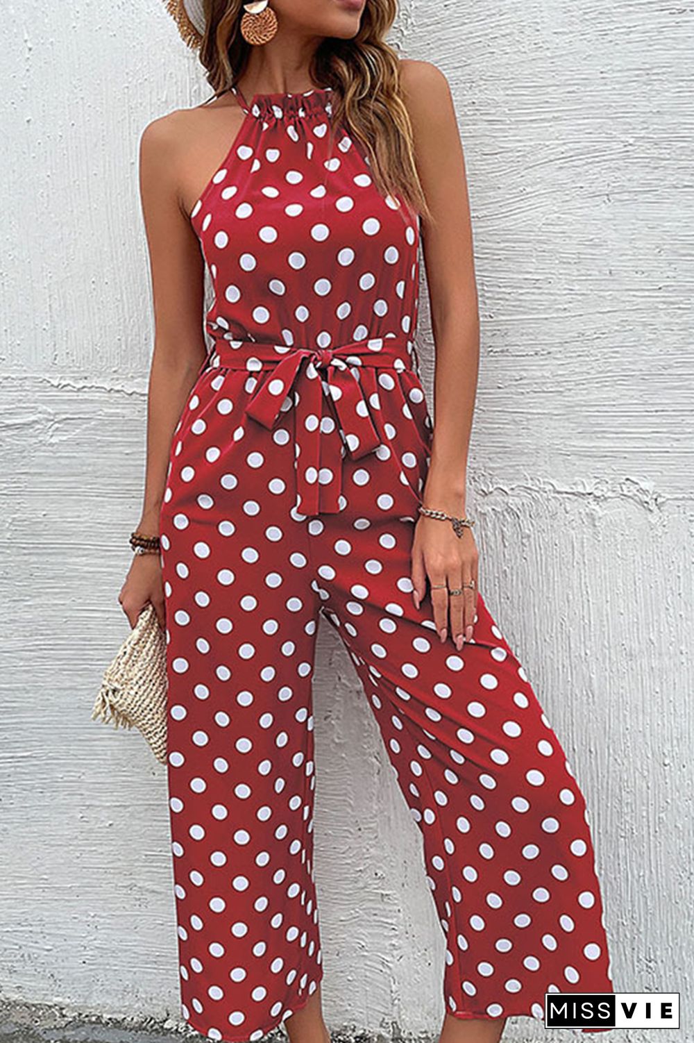 Polka Dot Long Pants Loose Jumpsuit Wholesale