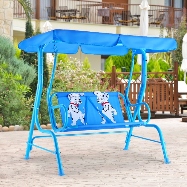 Costway Kids Patio Swing Chair Children Porch Bench Canopy 2 Person Yard Furniture Blue