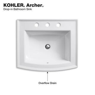 KOHLER Archer Drop-In Vitreous China Bathroom Sink in White with Overflow Drain K-R2356-8-0