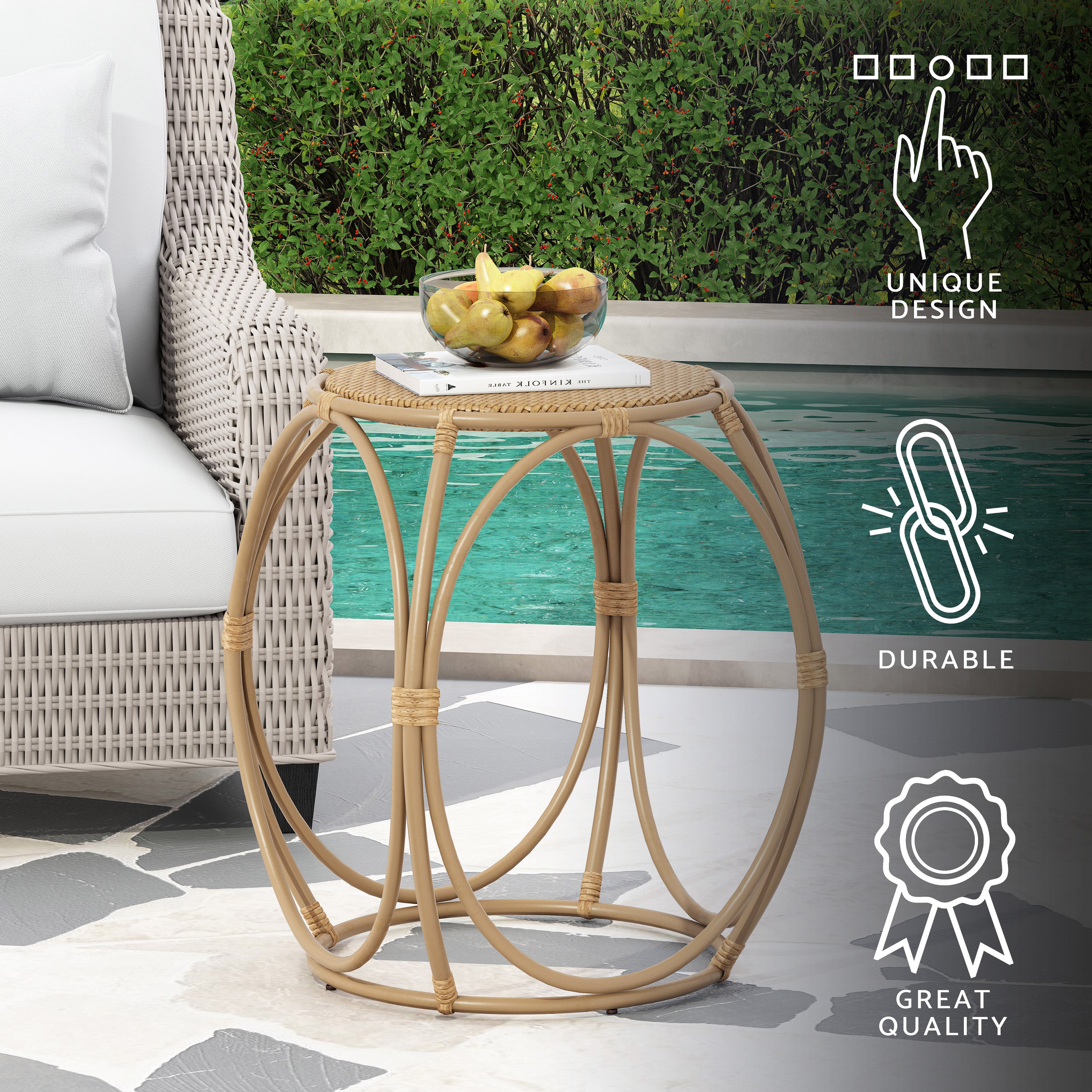 Coston Outdoor Wicker Side Table