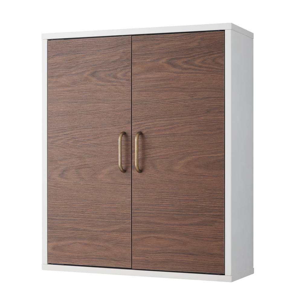 Teamson Home Tyler 20 in W x 708 in L x 24 in H Modern Wooden Wall Cabinet in Walnut and White