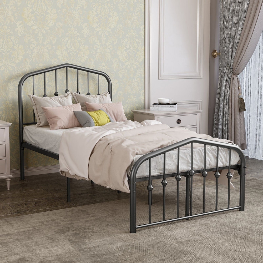 Goutwel Metal Platform Bed Frame with Vintage Headboard