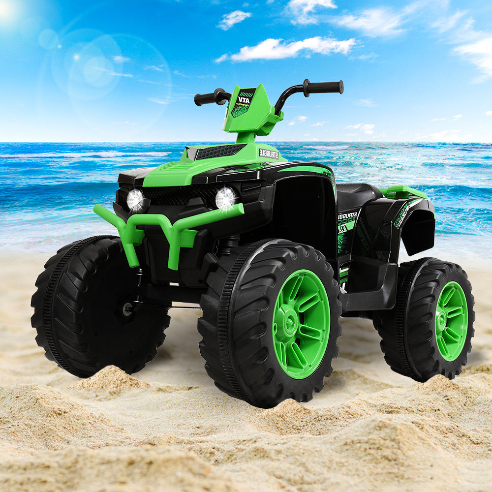 12V Battery-Powered Ride-On for Kids Electric 4-Wheeler Quad ATV Ride On Toy w/ Music Horn LED Lights 2 Speeds for Boys Girls Ages 3-7, Green