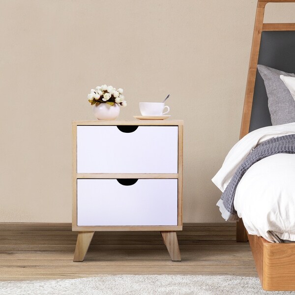 Wood Side Table Nightstand with 2 Drawers