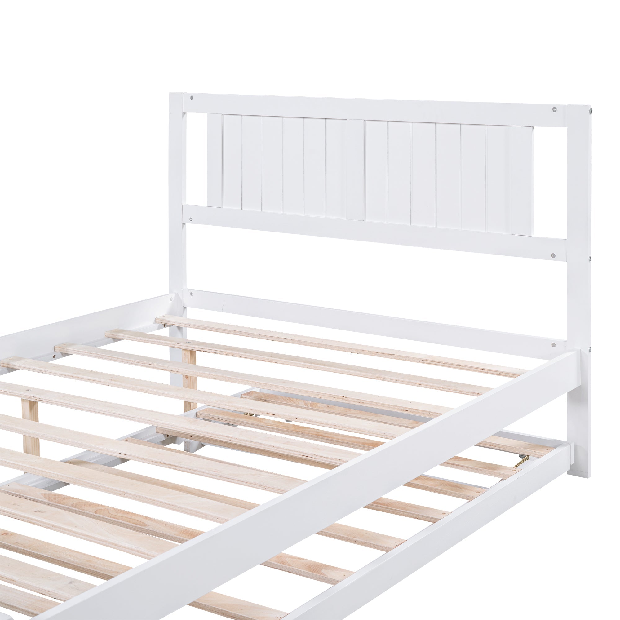 Platform Bed with Trundle Frame Set, Wooden Bed Frame with Headboard for Bedroom for Kids, White