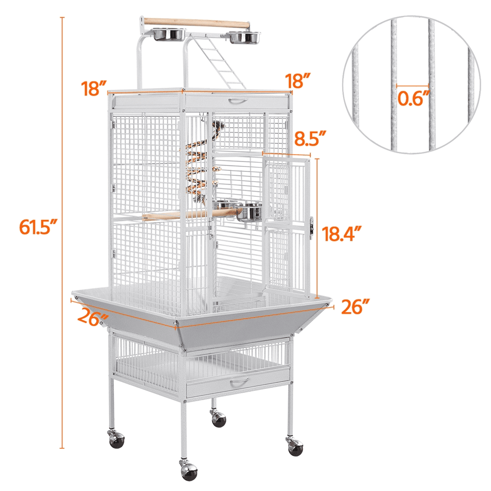 Yaheetech 61.5'' Rolling Play Top Parrot Cage Bird Cage， White