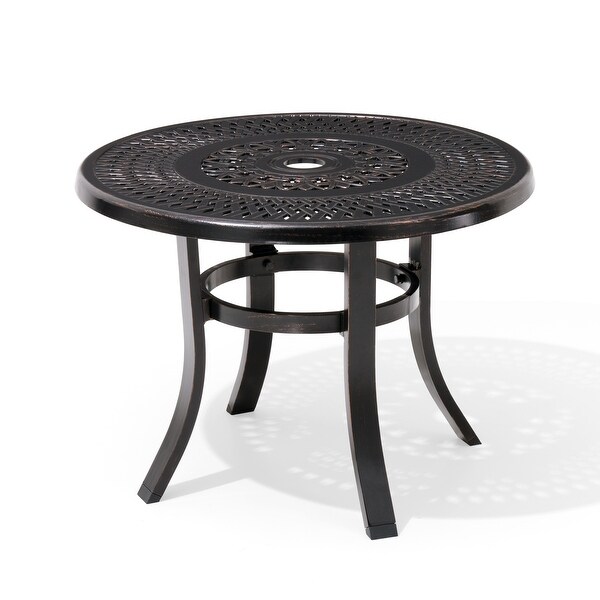 Pellebant Outdoor Round Cast Aluminum Small Table with Umbrella Hole