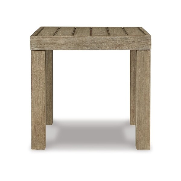 Fayi 22 Inch Outdoor End Table，Square Slatted Design，Natural Brown Finish