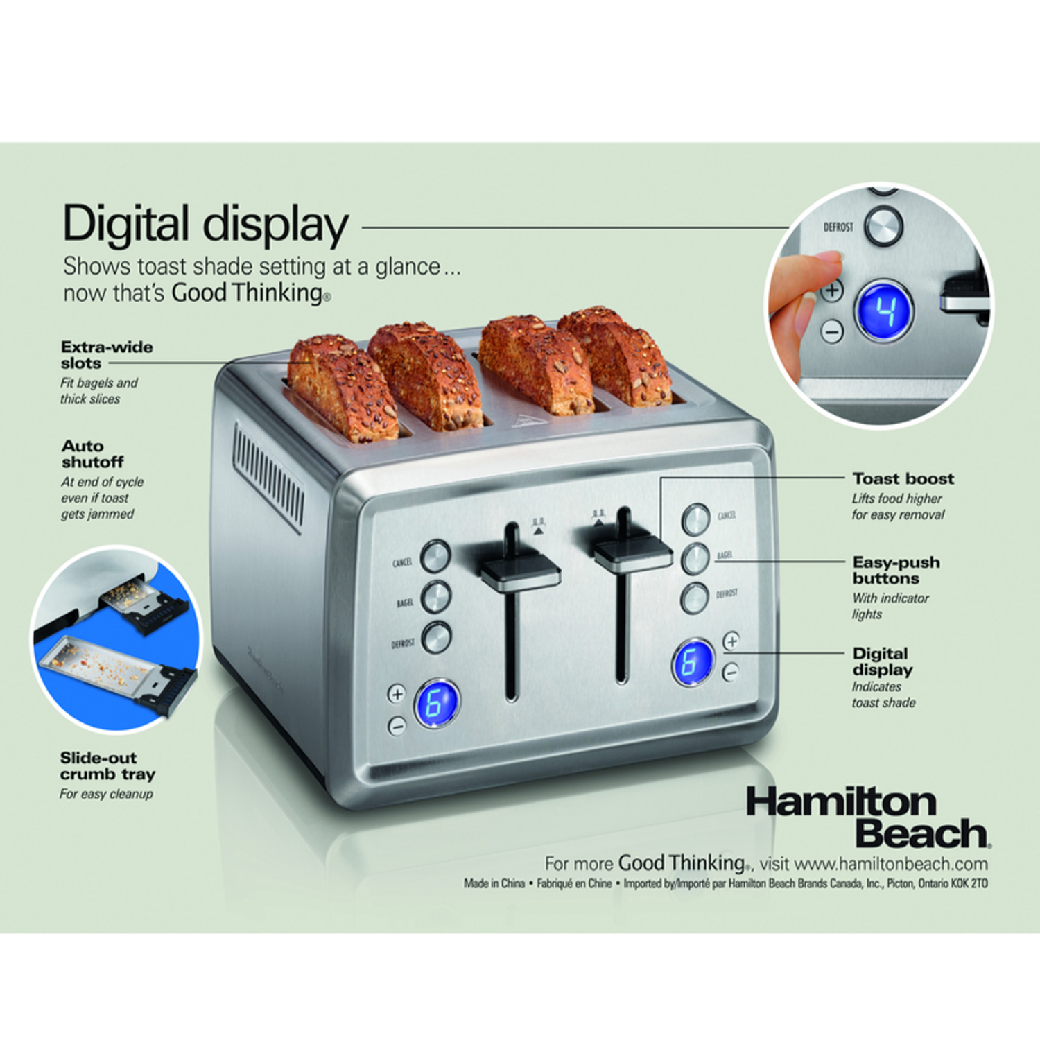 Hamilton Beach Stainless Steel Silver 4 slot Toaster 7.8 in. H X 11.1 in. W X 11.1 in. D