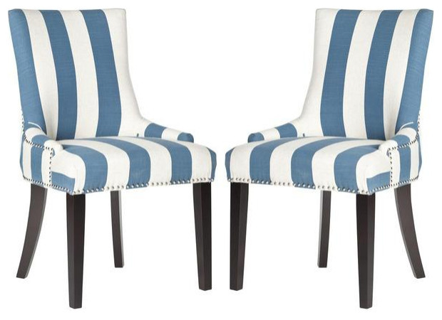 Deacon 19 quotH Awning Stripes Dining Chair set of 2 Silver Nail Heads Blue   Beach Style   Dining Chairs   by AED Luxury Home Decor  Houzz