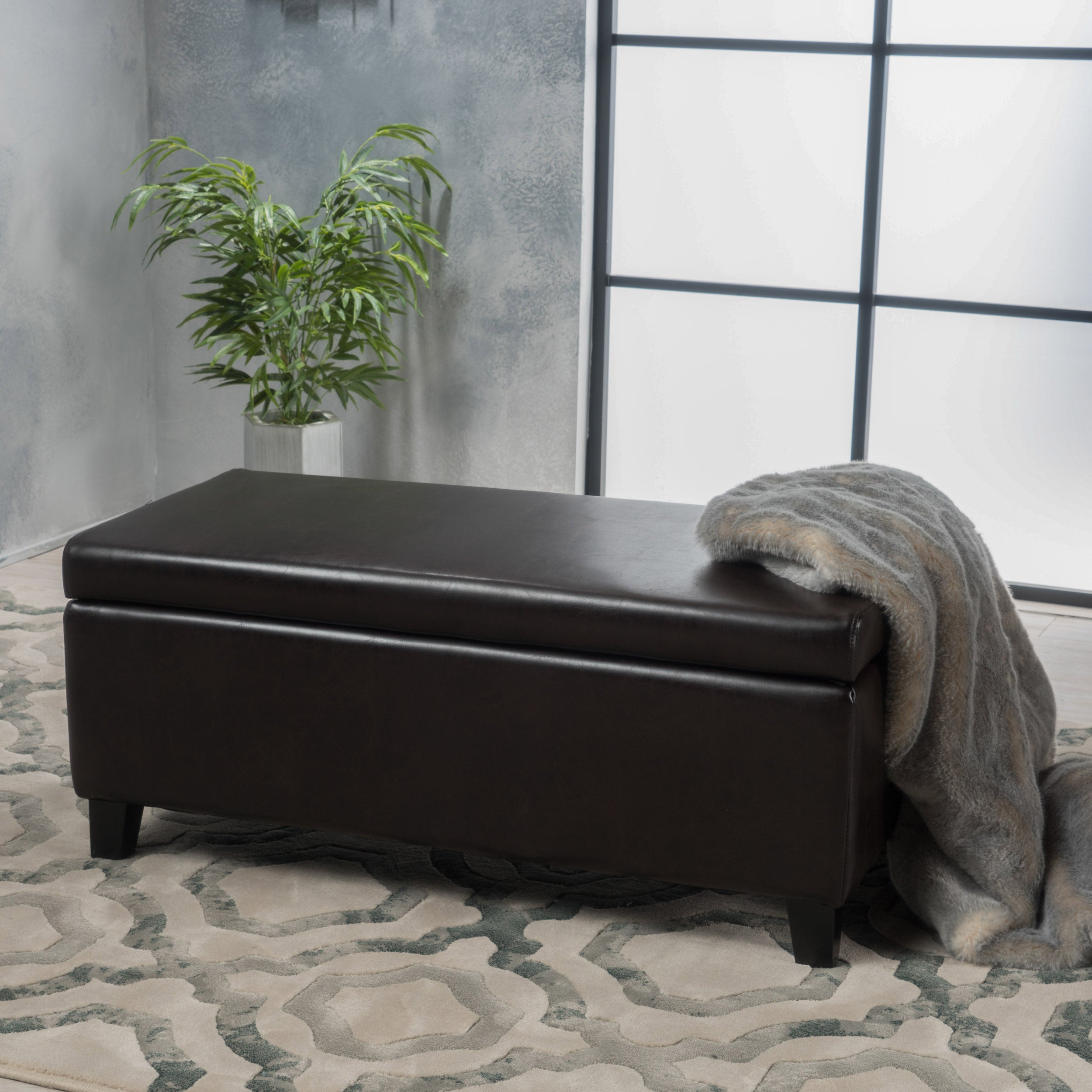 Brianna Rectangle Leather Storage Ottoman Bench