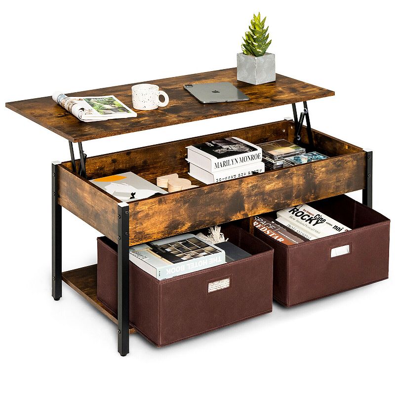 Lift Top Coffee Table Central Table with Drawers and Hidden Compartment for Living Room