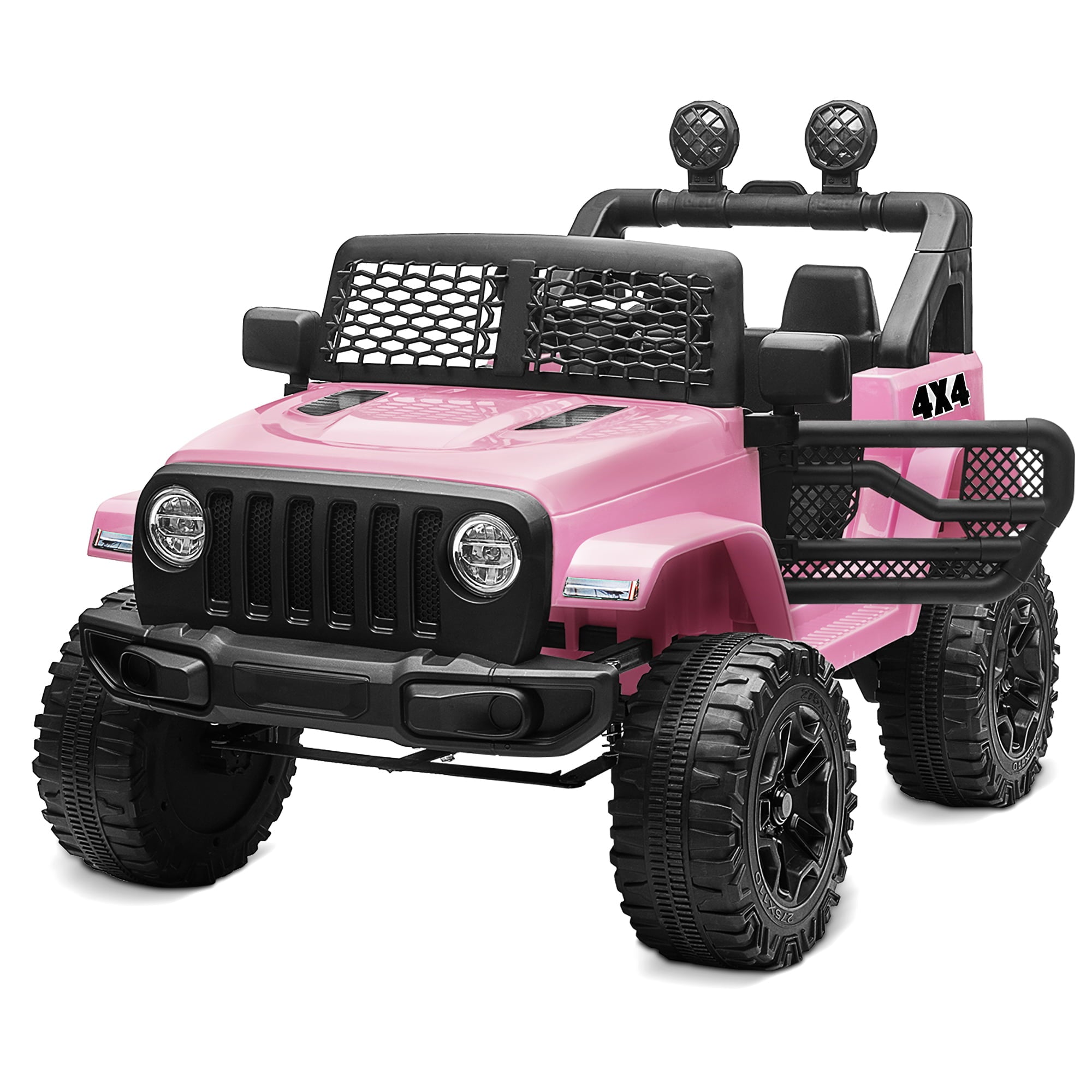 Kidzone 12V Battery Powered Electric Ride-on SUV Toy Vehicle for Boys & Girls, DIY License Plate, 4 Wheeler Quad Car, MP3, High Low Speeds, LED Lights, Bluetooth - Pink