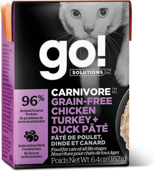 Go! CARNIVORE Grain-Free Chicken， Turkey + Duck Pate Cat Food