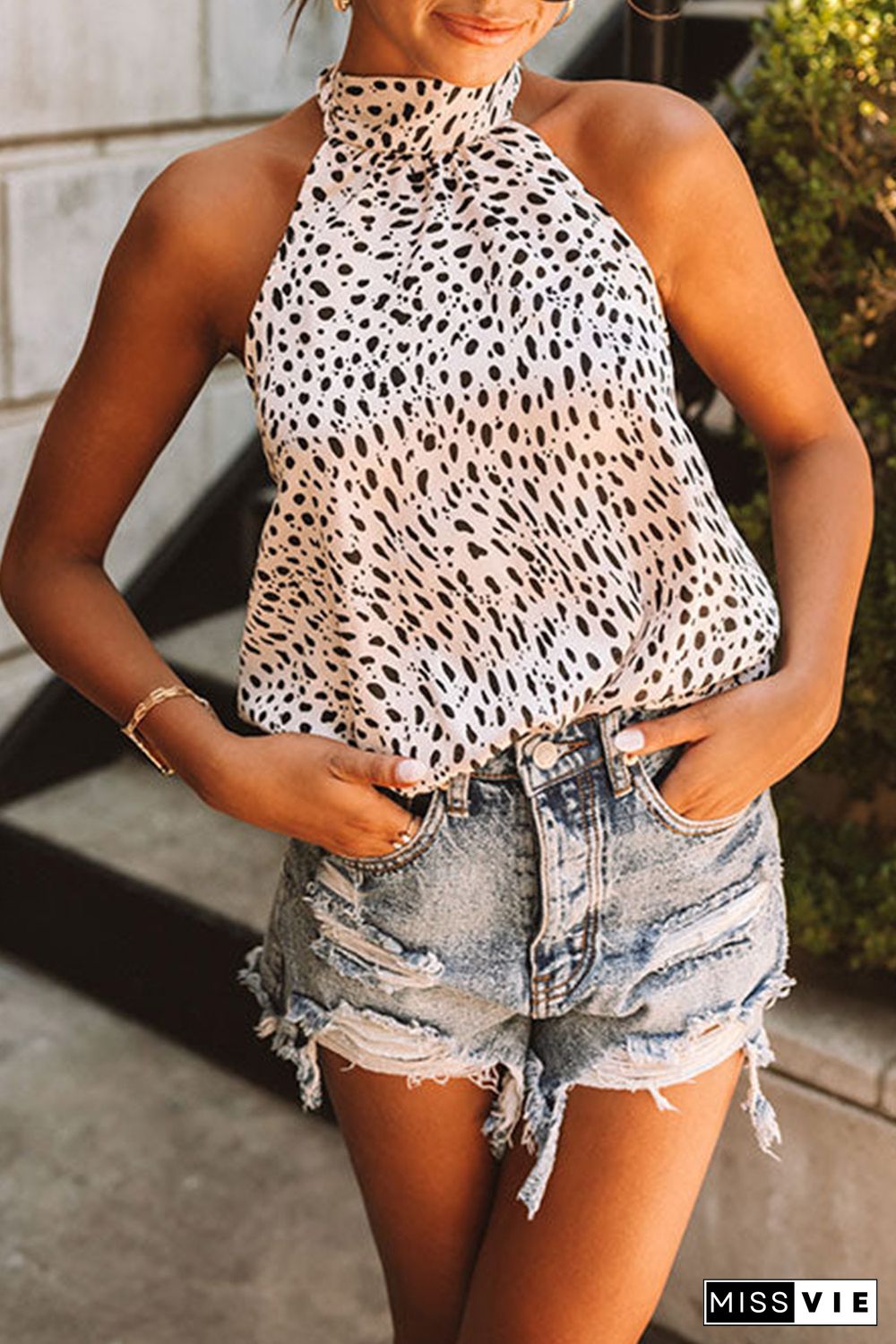 Leopard High Neck Animal Spotted Print Tank Top