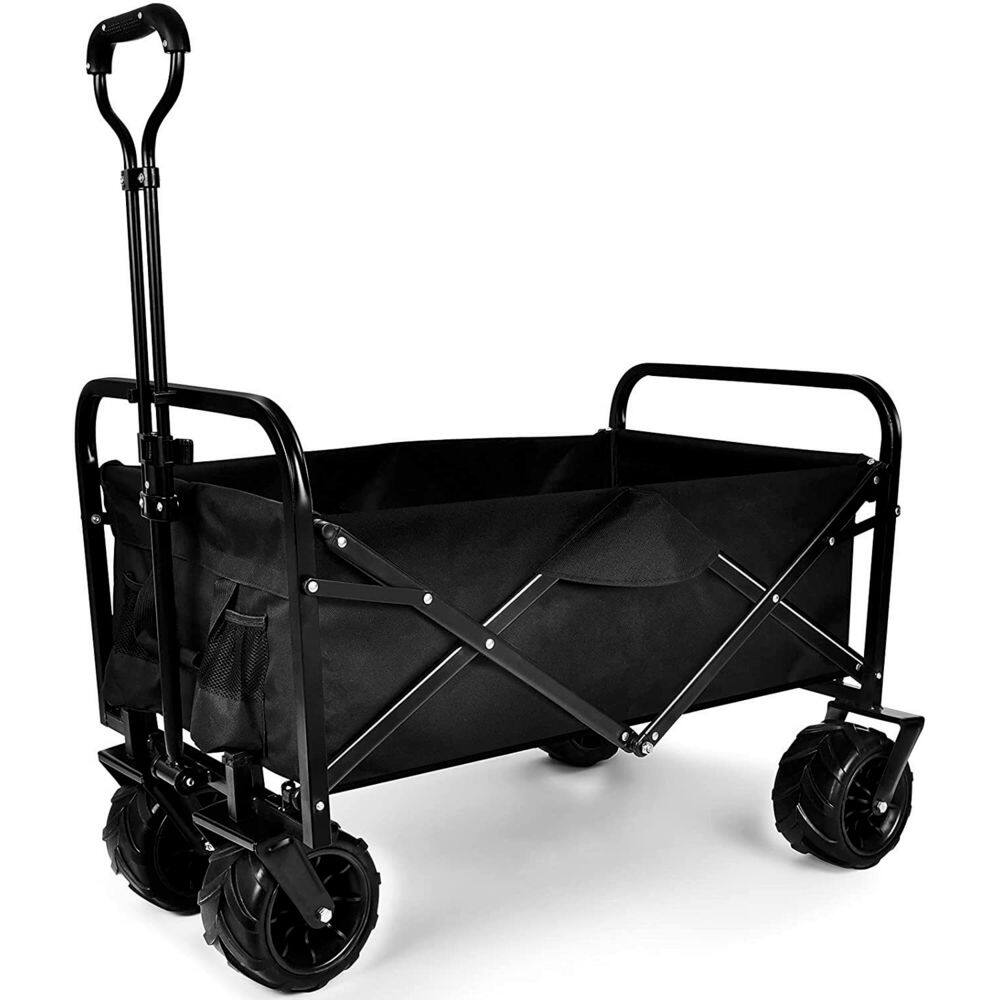 Kahomvis Heavy Duty Folding Portable Steel Cart Wagon in Black with 7 in. Widened All-Terrain Wheels Mile-LKD0-TPJY