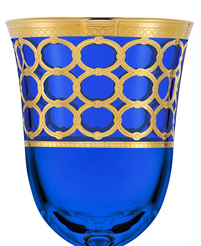 Lorren Home Trends Cobalt Blue Red Wine Goblet with Gold-Tone Rings Set of 4