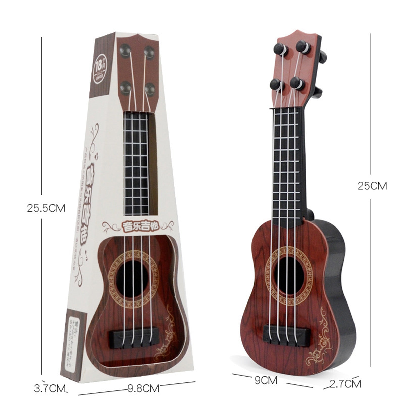 Kids Toy Ukulele Guitar for Toddler， 4 Strings Musical Instruments Educational Toys (Brown)