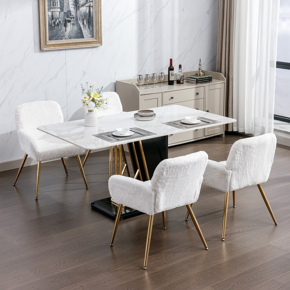 Modern Dining Armchair White Set of 2 Gold Legs Ins Living Room Cafe