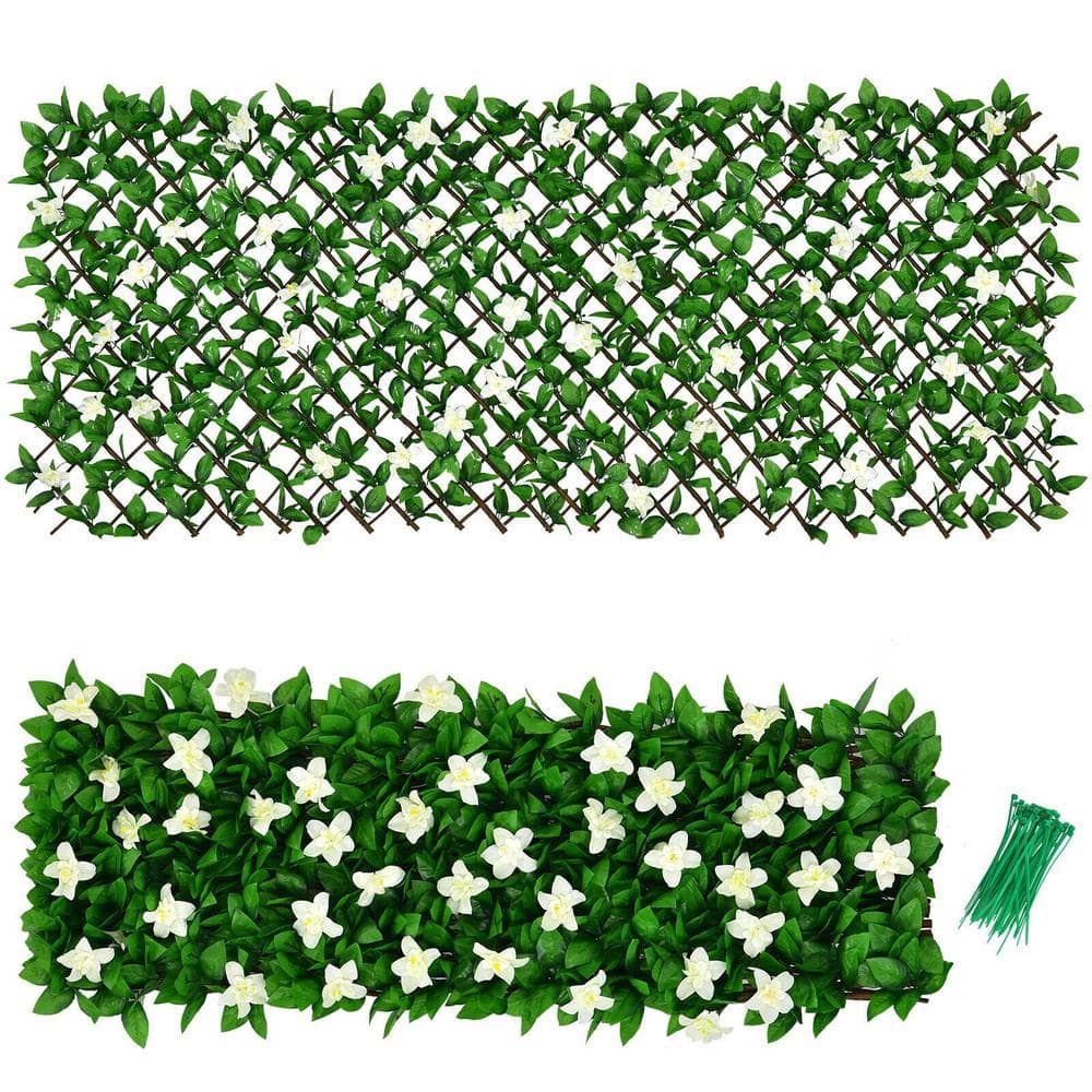 WELLFOR 79 in. W x 39 in. D Willow and Polyester Faux Ivy Privacy Garden Fence with White Flower (4-Piece) NP-HPY-10481WH-4