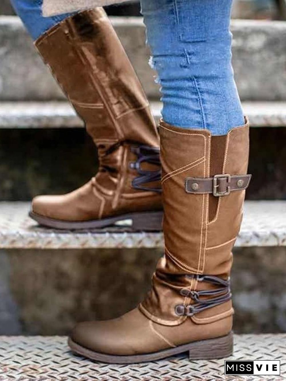 Vintage Buckle Rope Riding Boots