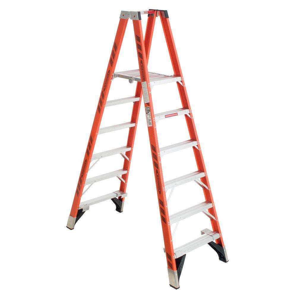 Werner 12 ft. Reach Fiberglass Platform Twin Step Ladder 300 lb. Load Capacity Type IA Duty Rating PT7406