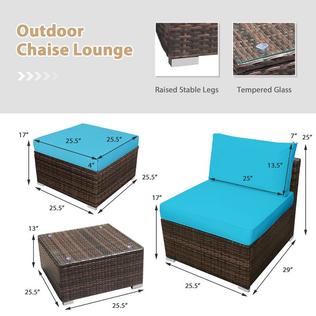 Tangkula 5 piece Outdoor Rattan Wicker Sofa Set Lounge Chair With Turquoise Cushions