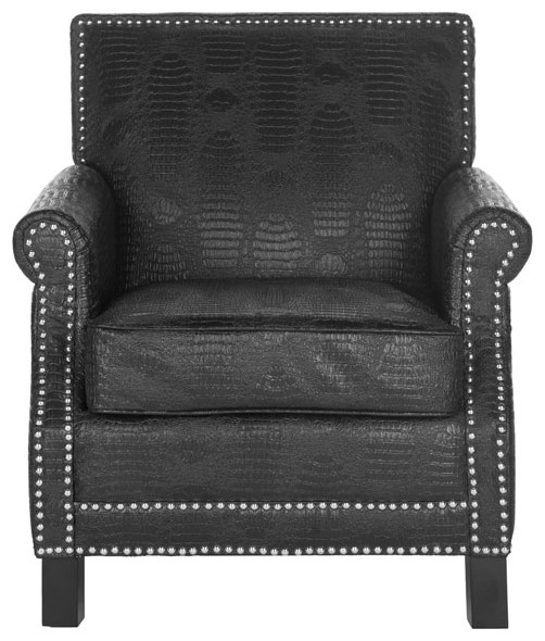 Jennifer Club Chair Silver Nail Heads Black   Transitional   Armchairs And Accent Chairs   by Peachtree Fine Furniture  Houzz