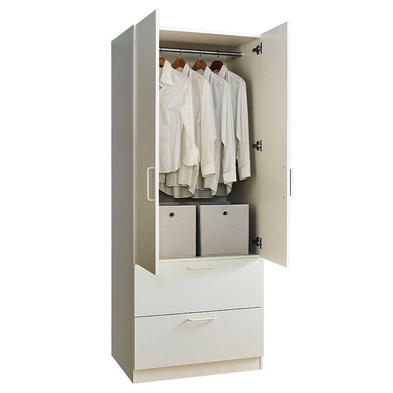 F.C Design Klair Living Two-Door Wood Closet with Two Drawers and Hanging Bars in White