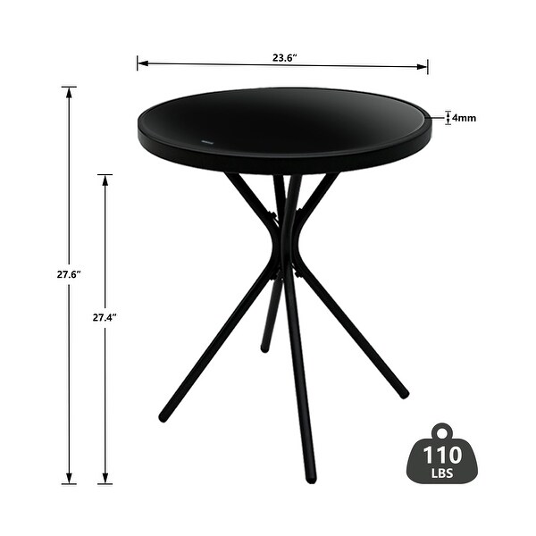 All Weather Outdoor Round Metal Patio Table with Tempered Glass Tabletop