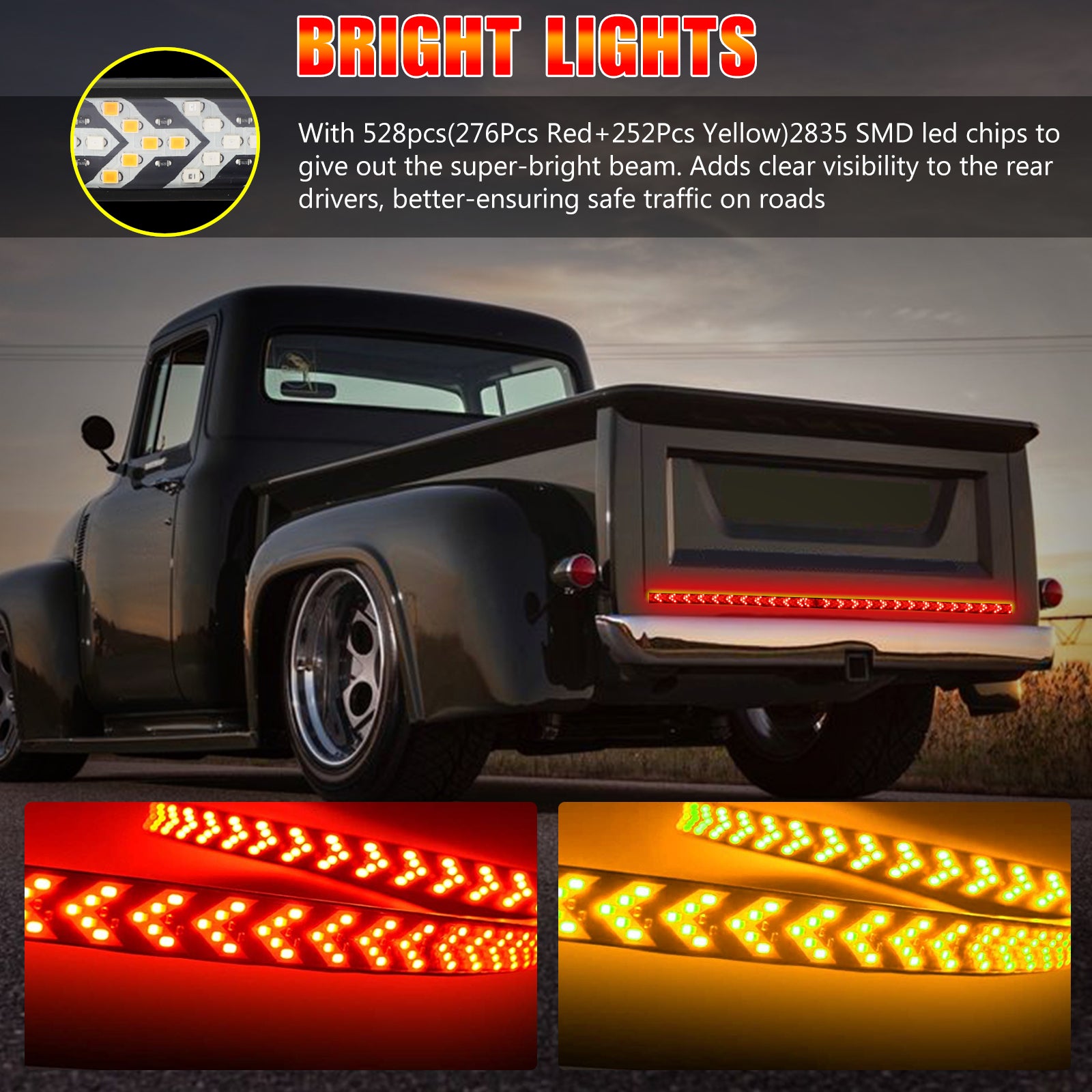 60/48inch Truck Tailgate Side Bed Light Strip Bar， TSV LED Turn Signal Brake Reverse Lights for 12V Trailer Pickup Jeep RV Van Dodge Ram Chevy GMC， Waterproof Tailgate LED Light Strip Bar