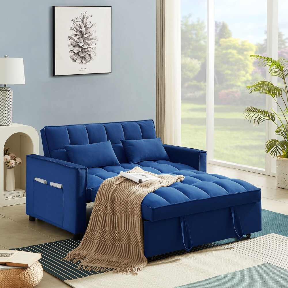 Velvet Convertible Loveseat Sleeper Sofa Couch with Adjustable Backrest