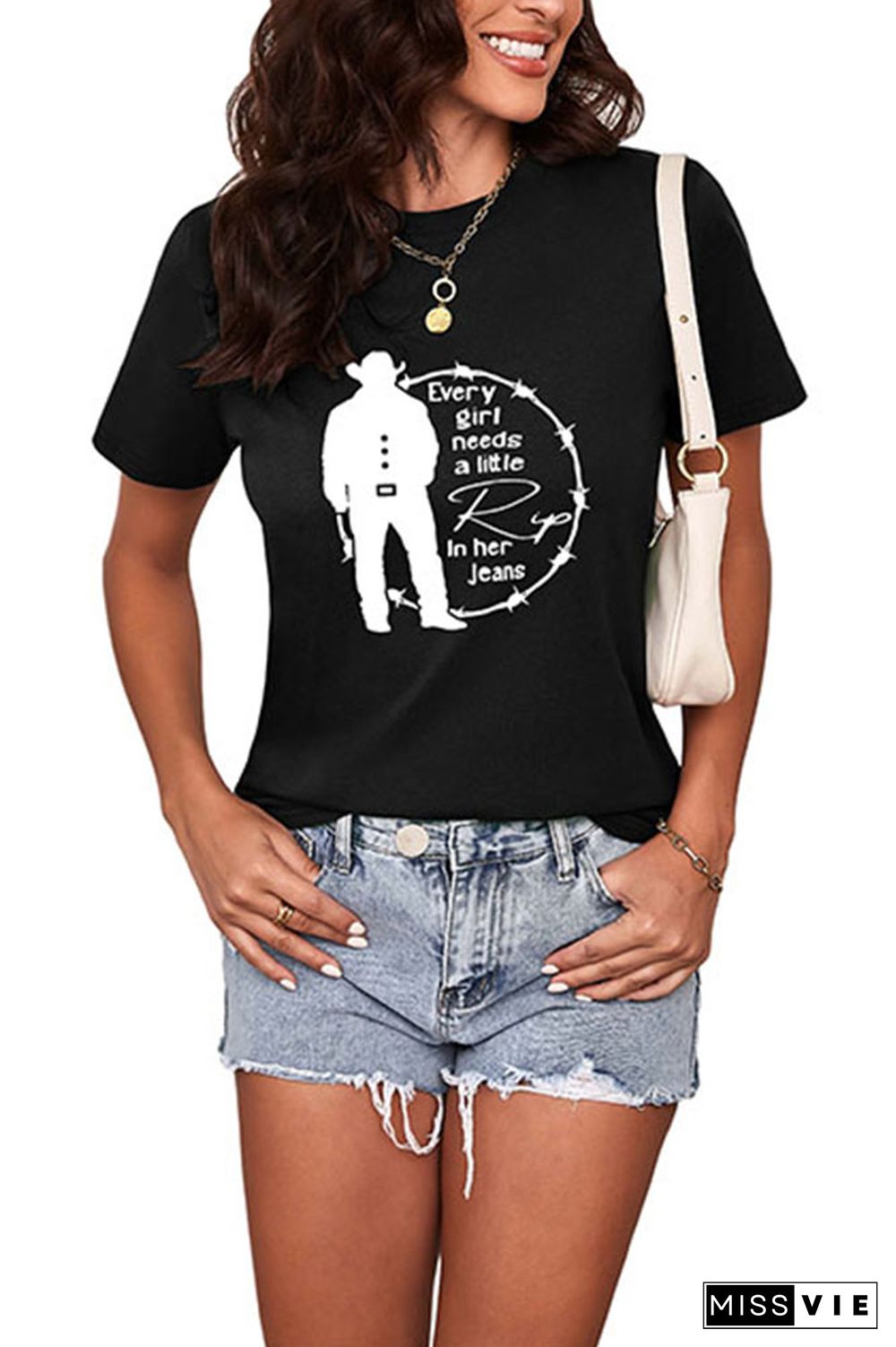 Every Woman Needs a Little Rip in their Jeans Graphic Printed Short Sleeve T Shirt Wholesale